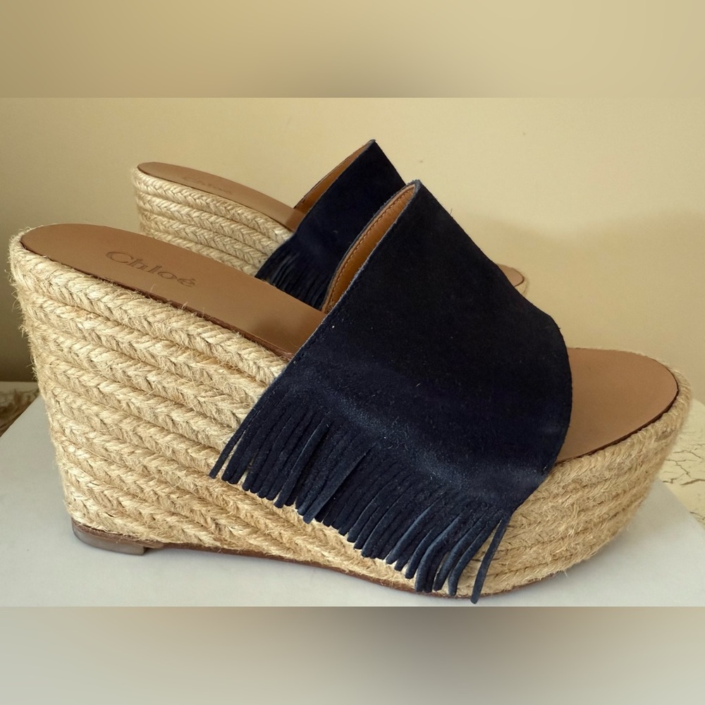 Chloé Estel Platform Suede Fringe Espadrilles in Navy  
Size: EU 37 / US 7 - Picture 4 of 6
